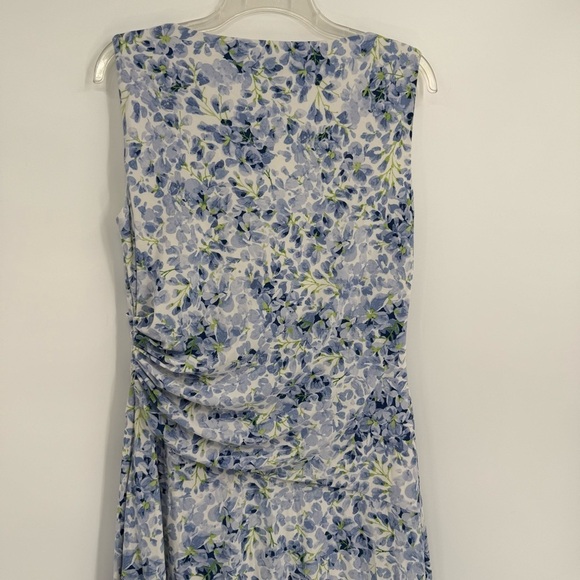 Lauren Ralph Lauren Ruched Sheath Dress Size 12 Floral Sleeveless Stretch Purple - Picture 9 of 10